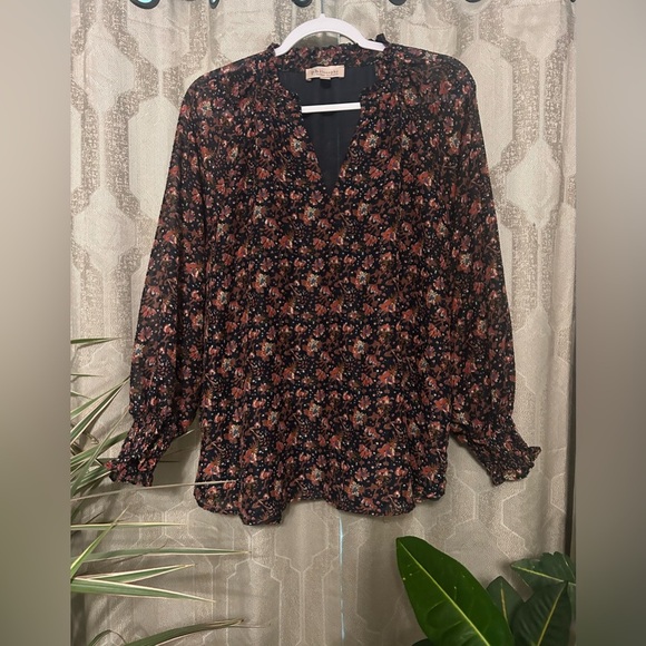 Philosophy Women’s Size 1X V-Neck Long Sleeve Floral Print Woven Top/ Blouse - Picture 1 of 15
